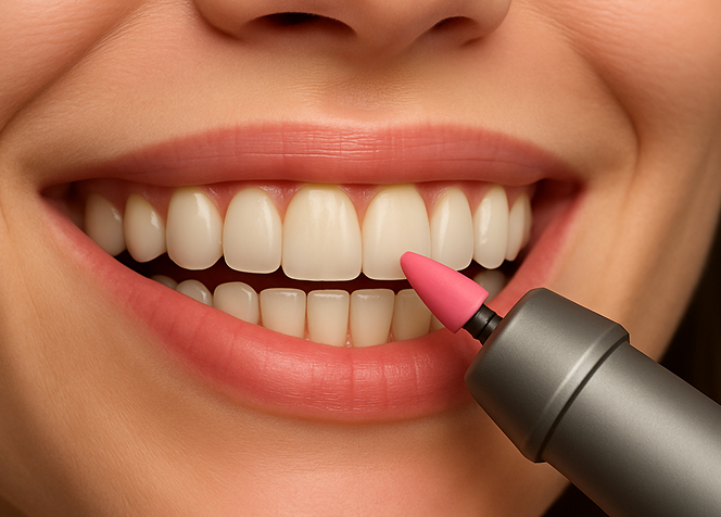 チップで歯と歯の間の 汚れを落とす